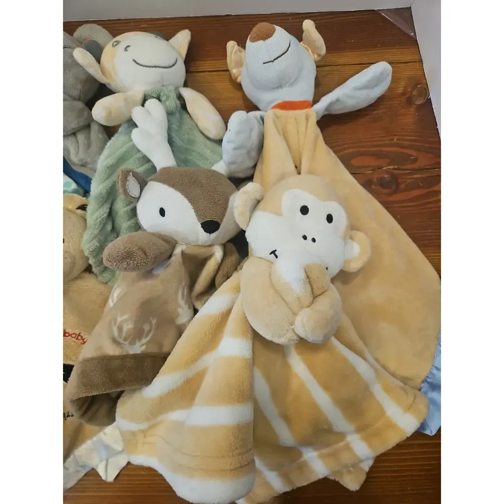 Assorted Brand Lovey Security Blanket Lot Plush Various Sizes Neutral Boy 13 Pcs